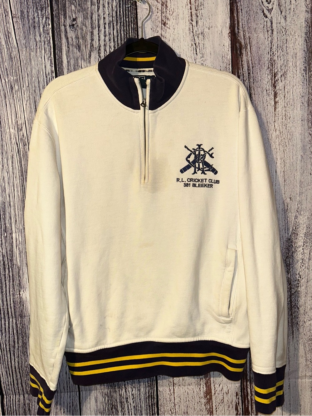 Vintage Polo Ralph Lauren Quarter Zip Sweatshirt 1967 Crest Cream Mens Large